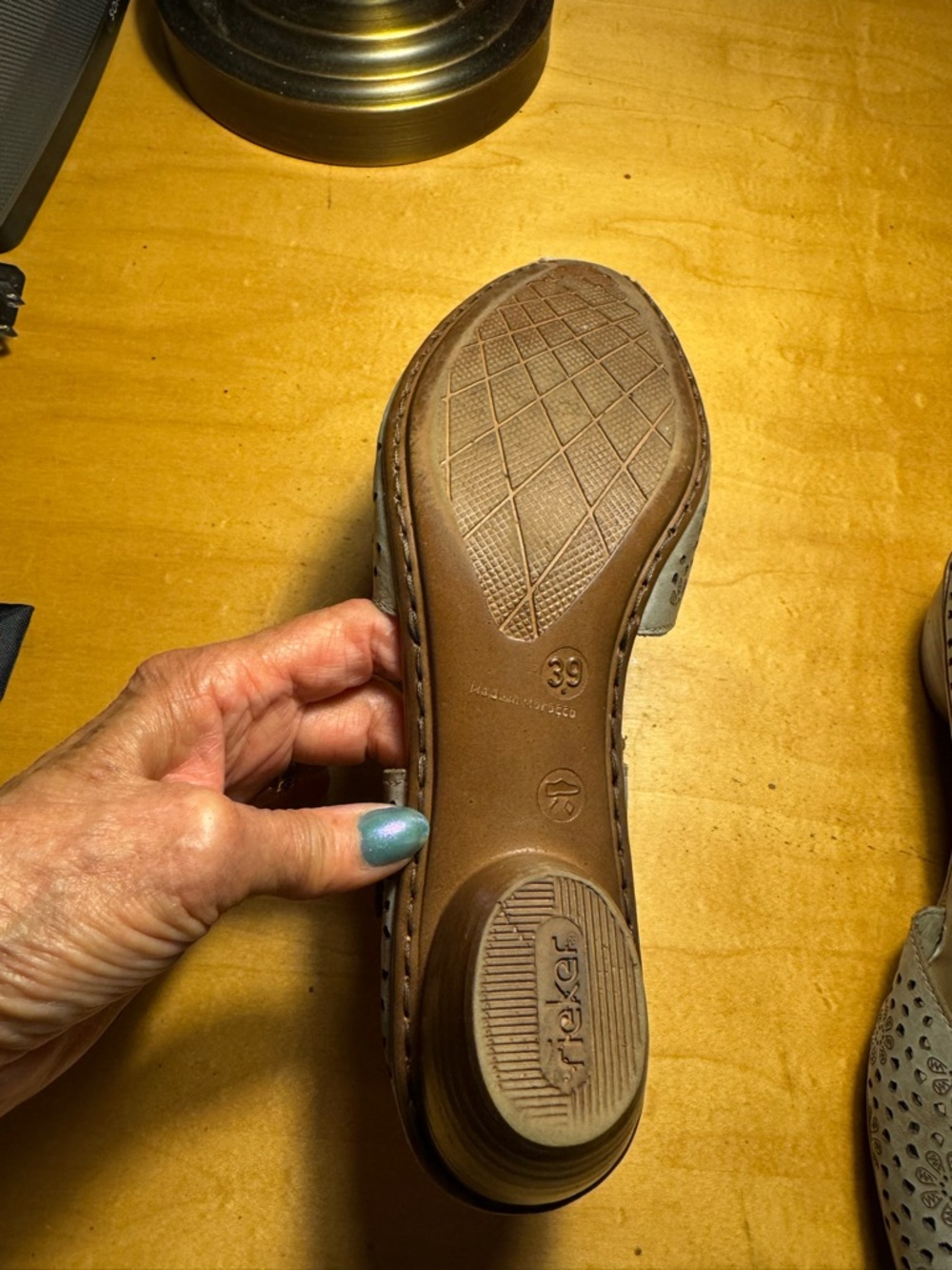 Reiker Perforated Floral Mary Jane Clogs in Taupe size 8 - Picture 5 of 6